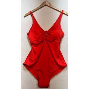 Serra Womens One Piece Swimsuit Beach Summer Size L Red Solid Stretch Sleeveless
